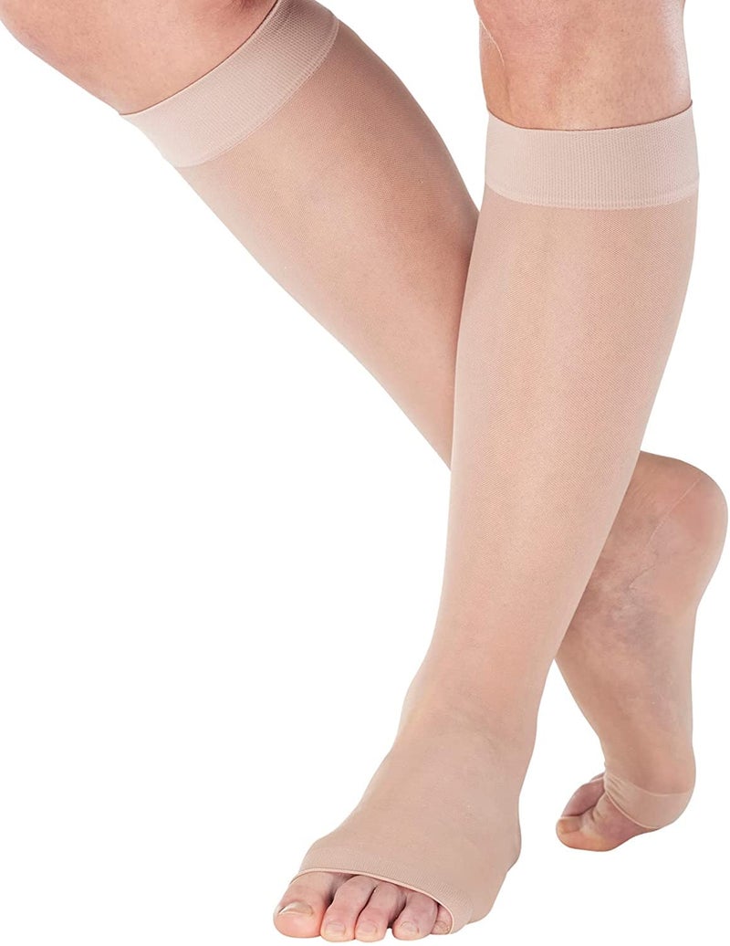 ABSOLUTE SUPPORT Made in USA - Compression Socks for Women 15-20mmHg with Open Toe - Sheer Graduated Support Stockings for Edema, Diabetic, Leg Pain Circulation - Nude, Large - A111NU3 - Image 1
